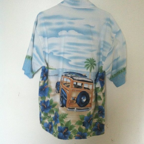 MAUI MAUI | Men's Palm Trees Hawaiian Shirt Blue Green M - Picture 8 of 9